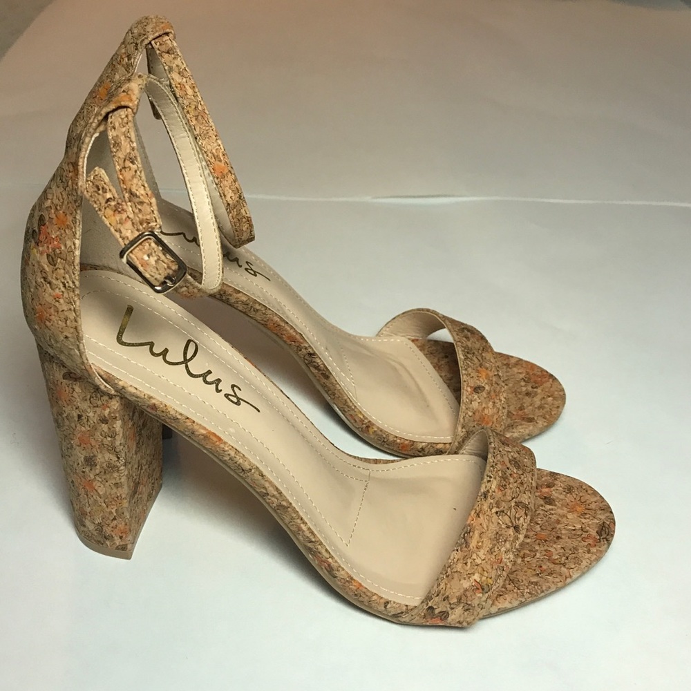 NWOT Lulus Cork Block Heeled Sandals